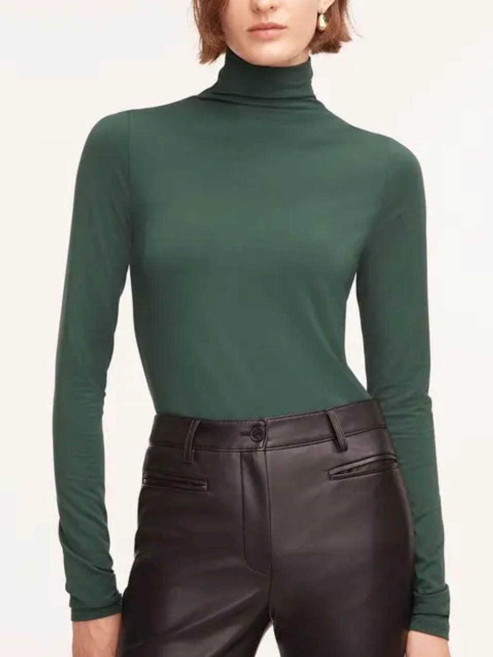 REBECCA TAYLOR GREEN MODAL LONG SLEEVE TURTLENECK TOP